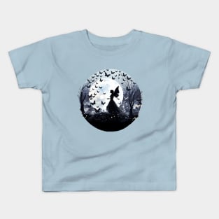 Butterfly Silhouette Over Moon Kids T-Shirt